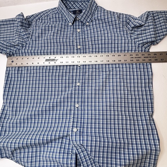 George Mens Shirt  Blue ‎ Plaid Short Sleeve Button Up Single Pocket - Picture 8 of 10